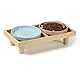 Katzennapf Flach Keramik mit Holzständer, Erhöhte Futterstation mit 2 Keramiknäpfe, Futternapf Katze Schalen-Durchmesser 16 cm für Futter Wasser, Rosa & Blau