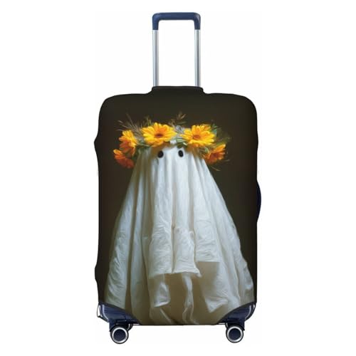 Cute Ghost With Yellow Flower Wreath Elastic Travel Luggage Covers Dustproof Scratch-Resistant Suitcase Protector Fit 22-24 Inch