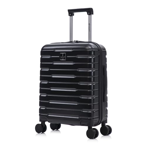 Image of Rocklands London Cabin Suitcase 55x40x20cm ABS+PC Hard Shell Lightweight Carry On TSA Lock, 4 Spinner Wheels, Telescopic Handle, Cabin Bag for Ryanair, easyJet & 100+ Airlines (Black)