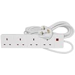 Mercury | 3m 4 Gang Extension Lead | Multi Plug Power Strip with Neon Indicator | Wall Mountable 13A Fused 4 Way Extension Cord | 3 Metre Heavy Duty Cable | UK 250V Electric Adapter for Home & Office