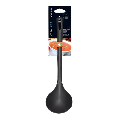 Chef Aid Black Nylon Ladle BPA Free Kitchen Utensil for use with Non-Stick Cookware in Black Colour 10E02400