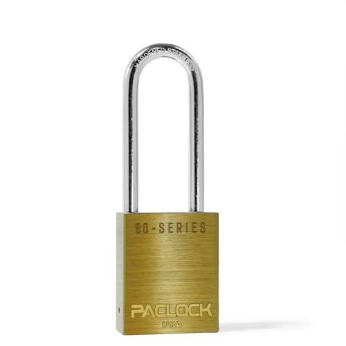 Image of PACLOCK's SR-90A Padlock, 2-1 /2 inch Tall Hard. Stainless Steel Shackle, High Security 6-Pin Cylinder, One Lock Keyed to a Number U-Pick! w / 2 Keys, Yellow