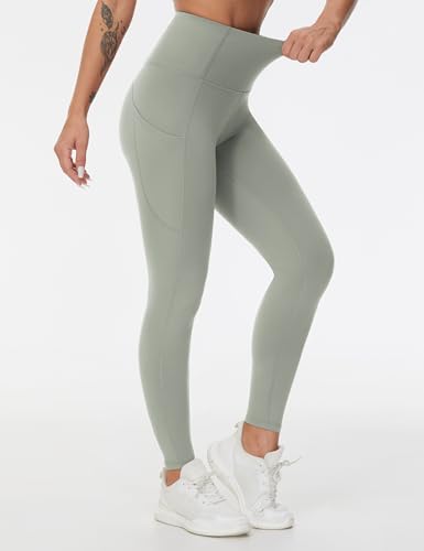Image of THE GYM PEOPLE Thick High Waist Yoga Pants with Pockets, Tummy Control Workout Running Yoga Leggings for Women