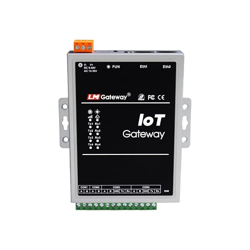 Industrial IoT Device Server, 4-Port RS232/485 Modbus Gateway RTU to TCP Converter with Extended Wi-Fi, 10/100 Ethernet (404)