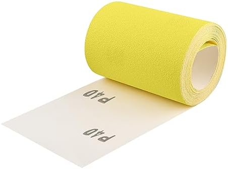 Shineboc Papier ścierny w rolce żółtego, 93 mm x 5 m, papier ścierny, piasek kwarcowy, suchy papier ścierny do szlifierek ręcznych, do drewna, metalu, stali, stali nierdzewnej - 5 m/ziarnistość 40