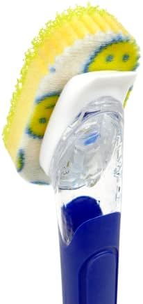 Scrub Daddy Dish Daddy Dish Wand, Soap Dispensing Dish Brush, Texture Changing Washing Up Sponge With Liquid Handle, Dish Sponge with Built-in Scraper & Detachable Scrubbing Head, Drip stand, Blue