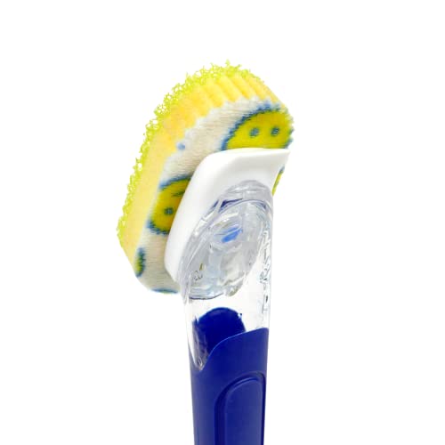 Scrub Daddy Dish Daddy Spülschwamm mit Spülmittelspender - Innovative Haushalt Flaschenbürste mit auswechselbarem Kopf - Temperaturempfindlicher Schwamm für sanfte und kraftvolle Reinigung - Blau
