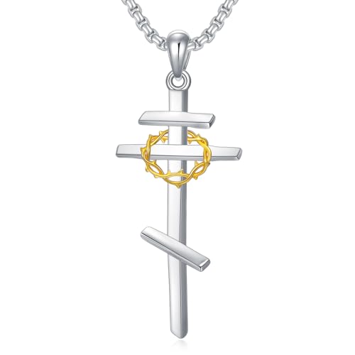 Orthodox Cross Necklace 925 Sterling Silver Russian Orthodox Cross Pendant Necklace Jewelry Gifts for Men, w/Stainless Steel Chain 22”+2”