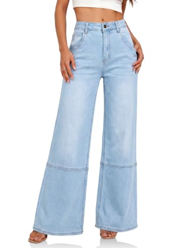 Cicy Bell Womens Bell Bottom Jeans High Waisted Flared Denim Pants