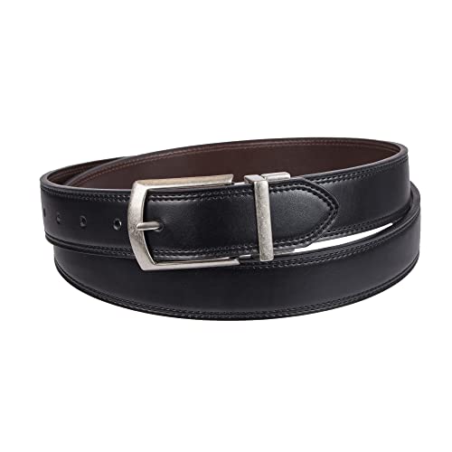 Dickies Mens 35mm Leather Reversible Belt With Stitch, Black/Brown, 3X3