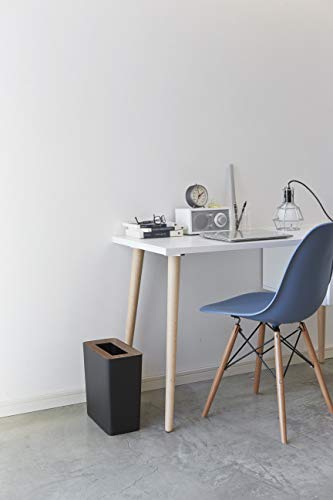 YAMAZAKI Rin' 3195 Papierkorb-Mülleimer für Wohnzimmer, Büro, Arbeitszimmer, Stahl, Holz, schwarz, L 28 x B 15 x H 30 cm - Image 3