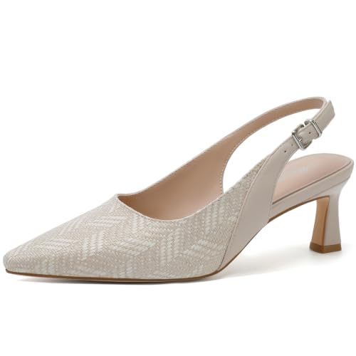 Image of Mostrin Kitten Heels for Women Slingback Pointed Closed Toe Heels Women's Pumps Shoes for Wedding, Party, Commuting