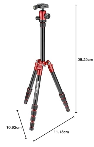 Manfrotto Element Traveller Small Aluminum 5-Section Tripod Kit with Ball Head, Element Small 56.3", Red