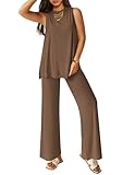 PRETTYGARDEN Women's 2 Piece Lounge Set 2025 Summer Casual Loose Tank Top Wide Leg Pants Matching Travel Outfits Tracksuit (Dark Khaki,XX-Large)
