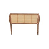 HomeStock Mid-Century Modern Ash Walnut Finished Wood and Synthetic Rattan Victorian Vintage Size Headboard