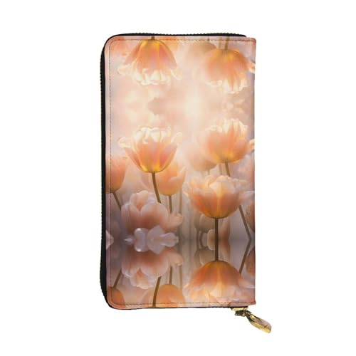 Stylish Brightly colored tulips Prints Leather Wallet - Long Clutch for Women, RDurable Material, 12 Card Slots, Zipper Compartments