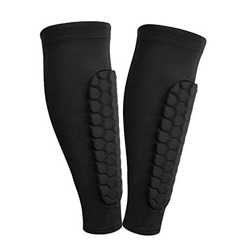 ESGTON 1Pair Soccer Shin Guards Shin Pads for Kids Youth Adult, Calf Compression Sleeve with Honeycomb Pads, Protective Equipment Support for Football, Baseball, Taekwondo-Black