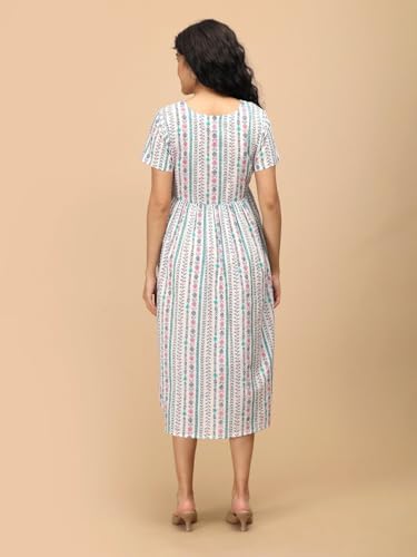 Image of The Mom Store Maternity and Nursing Dress | Pre and Post Pregnancy Dress for Womens | Zipper /Button Opening | Causal Wear | Trendy Stylish Causal Dresses for New Moms