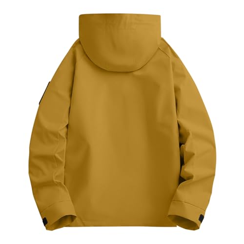 Lovraj Chubasquero impermeable para hombre, color sólido, chaqueta cortavientos para bicicleta, para exteriores, con capucha, amarillo, L - imagen 6