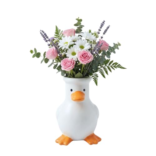 COEAZY Ceramic Duck Vase – 6" Matte Beige Handmade Animal