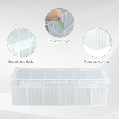 Image of 3Pcs Plastic Storage Bins, Clear Plastic Organizer Box with Dividers, with 5 Dividers, Dust-Proof And Moisture-Proof, Easy to Take, for Storing Cards, Jewelry, Crafts(9.45 x 3.94 x 2.76 Inches)