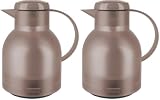 Emsa Samba Isolierkanne, 1 Liter Fassungsvermögen, Quick Press Verschluss, 100% dicht, 12h heiß und 24h kalt, mit Glaskolben, made in Germany, Transluzent/Taupe, 509820 (Packung mit 2)