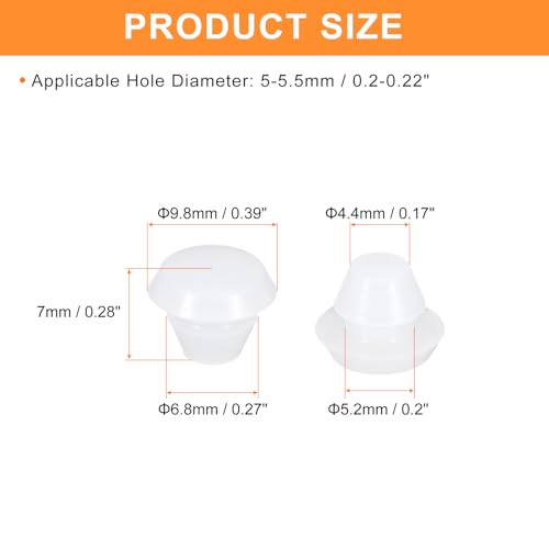 Image of uxcell 36 Pcs Silicone Plugs, Rubber Round Snap in Locking Hole Plugs for 5-5.5mm Hole, Hole Stoppers Waterproof Hole Plug for Metal Tube, Furniture End Caps Inserts, Clear