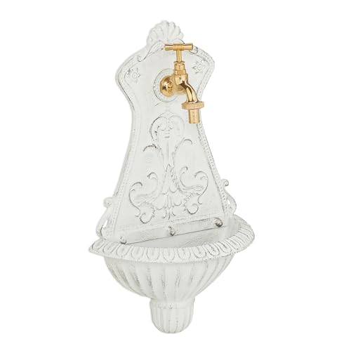 Relaxdays Fontaine extérieure de Jardin, Robinet, Design nostalgique, H x L x P : 42 x 24,5 x 11,5 cm, Blanche