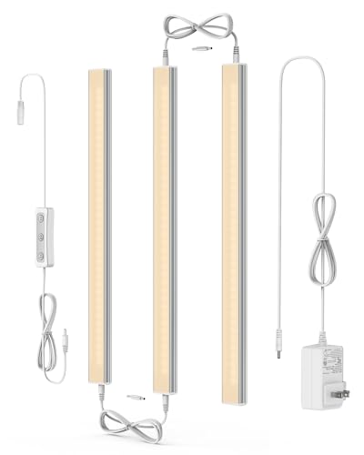ASOKO Dimmable LED Under Cabinet Lights Warm White 2700K, 3 Pcs 12' Linkable Cabinet Lighting Plug in, 24V ETL Listed Plug, Led Closet Light Bars for Kitchen Counter, Shelf, Bookcase, Showcase etc