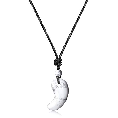 [コアイ] ハウライト 浄化癒し開運お守り勾玉 ペンダント／ネックレス 長さ調節可能 メンズ レディース