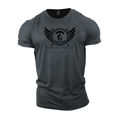 Image of GYMTIER Spartan Forged - Chest Logo - Men's Gym T-Shirt Bodybuilding Training Workout Lifting Top Clothing, Grey, 3XL