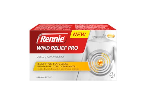 Rennie Wind Relief Pro Effective Relief from Flatulence and Gas-Related Complaints 250 mg Simeticone 50 Soft Gel Capsules