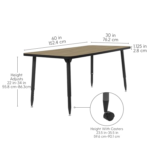 Image of Adapte Commercial Classroom Activity Table - 30 inch x 60 inch Rectangle, ADA Compliant Tapered Legs with Glides & Casters, Adjustable Height 22-34 inch Wheelchair Accessible, School & Office Furniture