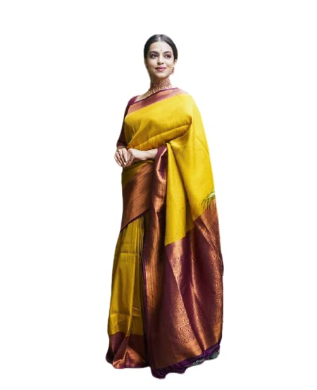 Image of ZECVA Women's Art Lichi Indian Traditional Style Silk Saree With Unstitched Blouse Piece