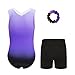 Wuchxiaen Gymnastics Leotards for Girls Set, Three-Piece Leotard with Shorts Hairband, Gradient Dance Unitards Biketards Outfit (Deep Purple, Tag 8A(7-8 Years))