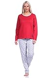 NORMANN-Wäschefabrik Damen Pyjama, Langer Schlafanzug in Streifen Optik - MARITIM - 123 201 10 151, Farbe:rot, Größe:44-46