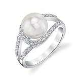 The Pearl Source Freshwater Pearl Ring for Women, 9.0-9.5mm White Cultured Pearl, Ring Size 7.5, AAA Grade, Sterling Silver, Classic Fine Jewelry Gift