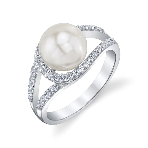 The Pearl Source Freshwater Pearl Ring for Women, 9.0-9.5mm White Cultured Pearl, Ring Size 7.5, AAA Grade, Sterling Silver, Classic Fine Jewelry Gift