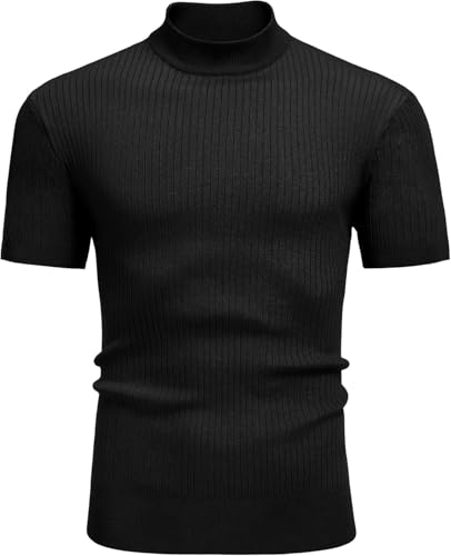 Image of DENIMHOLIC Mens Cotton High Neck T Shirt for Men Half Sleeve Turtleneck Tshirt Cotton Highneck Turtle Neck for Men Mock Neck for Man