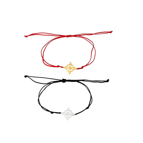 Fuqimanman2020 1 Pair Witches Knot Charm Bracelets Set Stainless Steel Celtic Knot Wiccan Symbol Pagan Triple Goddess Braided Adjustable String Rope for Women Men Couple Geometric Witchcraft Jewelry