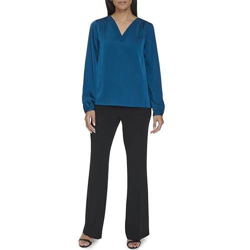 Image of Calvin Klein Womens V Neck Long Sleeve Blouse