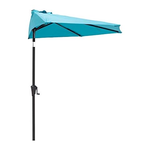 C-Hopetree 9 ft Half Round Outdoor Patio Market Wall Umbrella with Tilt, Aqua Blue Cover