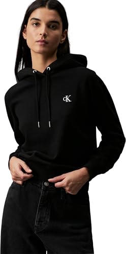 Calvin Klein Donna Felpa CK Embroidery con Cappuccio, Nero (CK Black), XXS