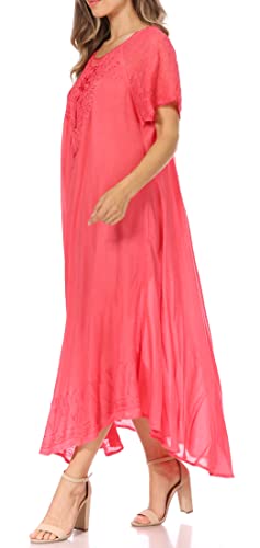 Image of Sakkas Egan Long Embroidered Caftan Dress /Cover Up with Embroidered Cap Sleeves