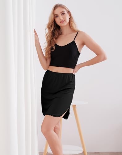 Image of Half Slips for Women Underskirt Short Mini Skirt with Floral Lace Trim