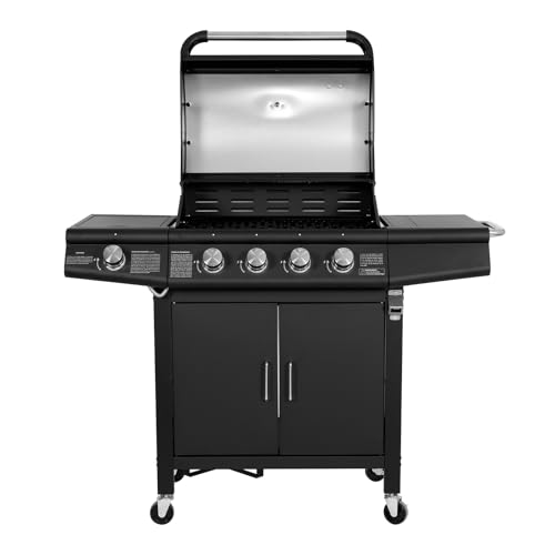 TAINO RED 4+1 Gasgrill Grillwagen BBQ Edelstahl-Brenner Gas-Grill 4 Brenner Seitenkocher Schwarz