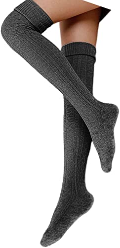 FGFD&OU Damen Overknee Socken Lange Strümpfe Strick Baumwolle Dicke Warme Überknie Kniestrümpfe Weihnachtssocken für Damen und Mädchen (Tief...