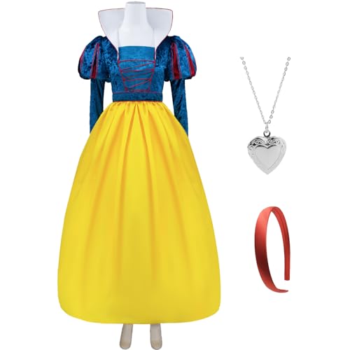 Deluxe-Damenkostüm, Schneemärchen, Weiß, langärmelig, mit Gürtel, Brustgurt, Halloween, Prinzessin, Kostüm, Größe L