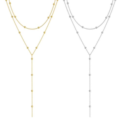 VerLuky 2 Stück Lange Y Kette Damen Gold Silber,Kette Edelstahl Damen Gold Silber,Lange Ketten Set Schmuck für Damen Frauen,Lange Halskette Damen VerLuky 2 Stück Lange Y Kette Damen Gold Silber,Kette Edelstahl Damen Gold Silber,Lange Ketten Set Schmuck für Damen Frauen,Lange Halskette Damen