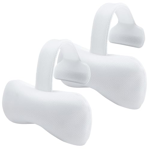 Hot Tub Pillow for Outdoor Bathtub(2-Pack), Non-Slip Universal Spa Headrest Bath Pillow for Bath Tub, Lounge Chair Pillow, Comfortable Head and Neck Support with Weighted Adjustable Strap,White